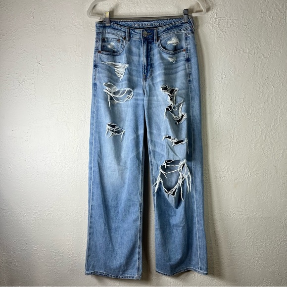 American Eagle Distressed High Rise Skater Jeans in Patch Me Up - Picture 2 of 14
